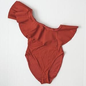 Onia Stella Ruffle One-Piece Swimsuit, Burnt Orange, Women's XS